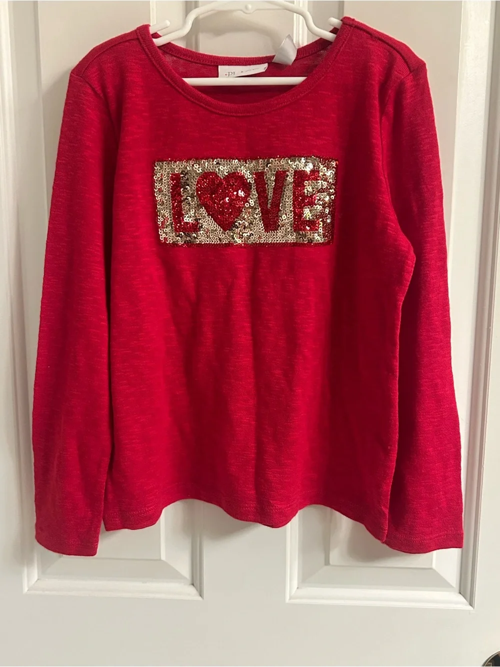 NWT-Girls The Children's Place Red Long-Sleeve Sequin LOVE Top